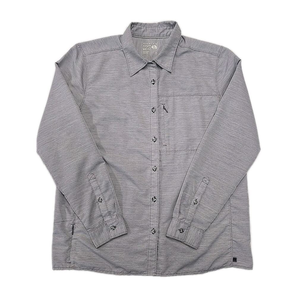 Mountain Hardwear Canyon Long Sleeve Hiking Shirt Women's Large Gray Venting UPF